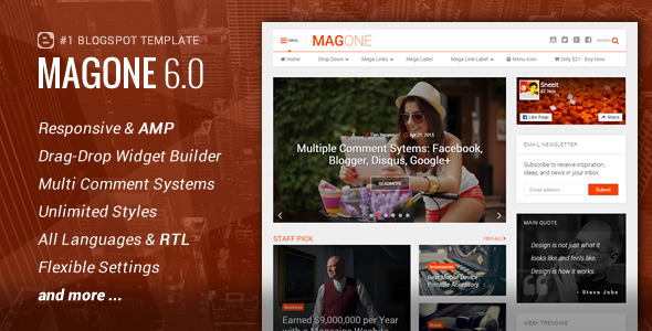 MagOne v6.9.961 Nulled - Адаптивный шаблон для блоггера журнала новостей