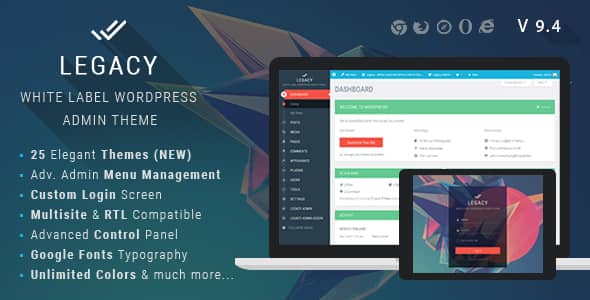 Legacy v9.6 Nulled - Тема администрирования WordPress с белой этикеткой