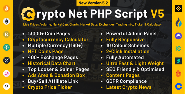 Crypto Net v5.5 Nulled - CoinMarketCap, цены, графики, биржи, криптотрекер, тикер калькулятора PHP-скрипт