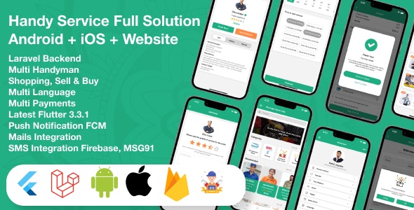 Flutter Handy service v5.0 Nulled - Домашние услуги по требованию Покупки Android + iOS + Веб-сайт Полное решение Laravel