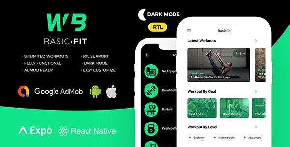 FitBasic v3.0 Nulled - Полное фитнес-приложение React Native + многоязычная поддержка + RTL