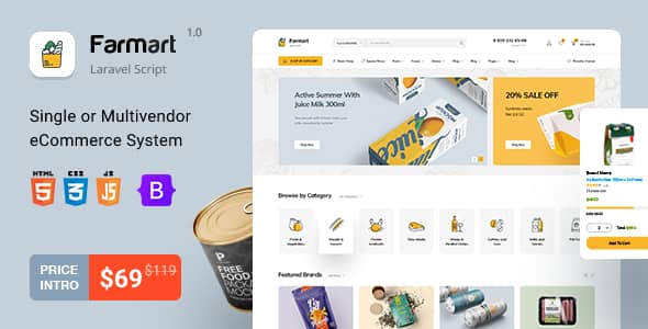 Farmart v1.21.5 Nulled - Система электронной коммерции Laravel для одного или нескольких поставщиков