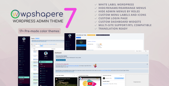 WPShapere v7.0.7 Nulled - Тема администратора WordPress