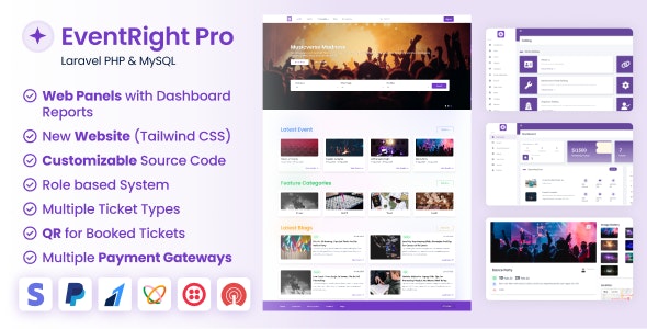 EventRight Pro v2.0.0 Nulled - Система управления продажей билетов и бронированием мероприятий с веб-панелями веб-сайта (SaaS)