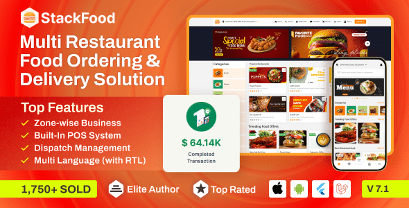 StackFood v7.5 Nulled - Приложение для доставки еды из нескольких ресторанов с административной панелью Laravel и панелью ресторана