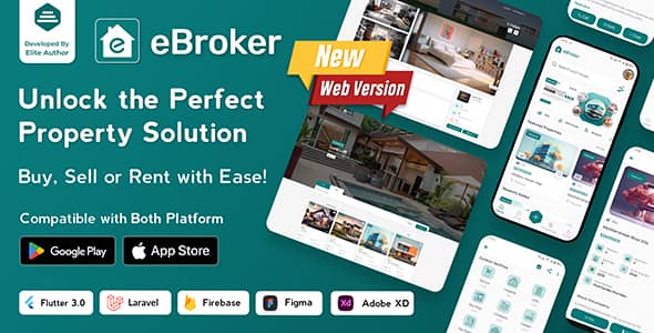 eBroker v1.1.1 Nulled - Приложение Flutter для покупки-аренды-продажи недвижимости с панелью администратора Laravel