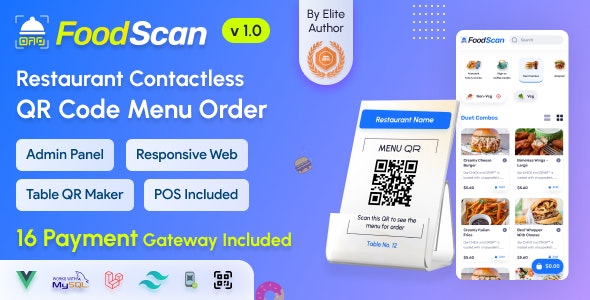 FoodScan v1.2 Nulled - Создатель меню ресторана с Qr-кодом и система бесконтактного заказа столиков с POS-терминалом в ресторане