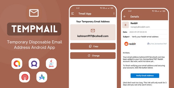 TempMail v1.0 Nulled - Приложение для временного одноразового адреса электронной почты с рекламой AdMob