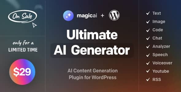 MagicAI for WordPress v1.1 Nulled - Генератор текста, изображений, чата, кода и голоса с использованием искусственного интеллекта