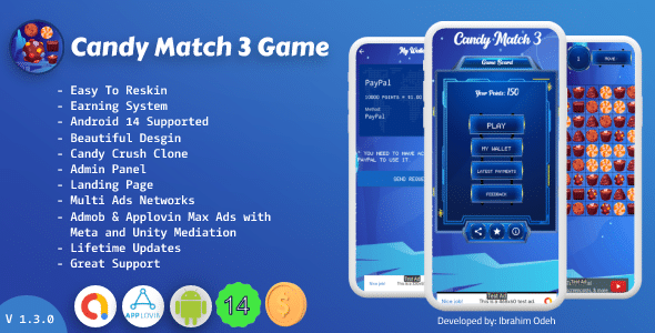 Candy Match 3 Game with Earning System and Admin Panel + Landing Page v1.3.0 Free - 