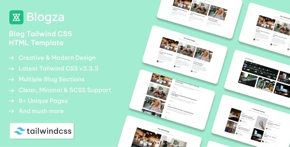 Blogza Nulled - Страница блога Tailwind CSS 3 HTML-шаблон