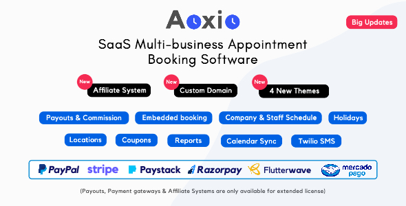 Aoxio v2.2 Nulled - Программное обеспечение для бронирования услуг SaaS для нескольких предприятий