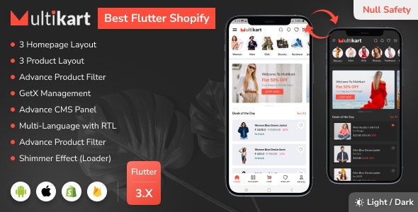 Multikart v2.0 Nulled - Лучшее полное приложение для электронной коммерции Shopify Flutter