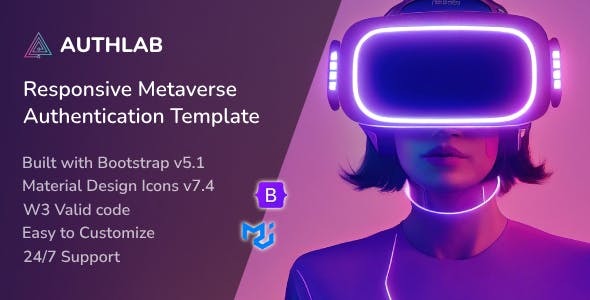 Authlab Nulled - Отзывчивый шаблон начальной загрузки аутентификации Metaverse