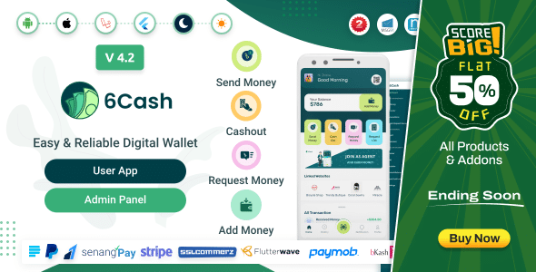 6Cash v4.3 Nulled - Мобильное приложение Digital Wallet с панелью администратора Laravel