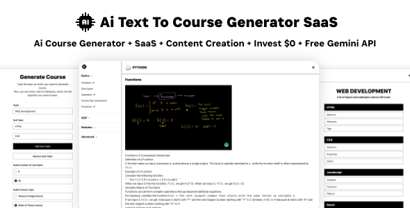 Ai Course Generator v1.0 Nulled - Текст в курс SaaS Ai Видео Изображение Контент Оплата Зарабатывайте Gemini React Admin