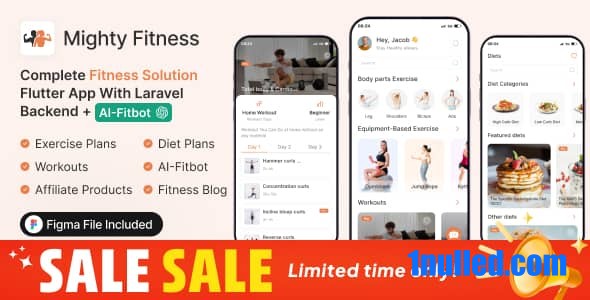 MightyFitness v3.0 Nulled - Полное приложение Flutter для фитнеса с бэкендом Laravel + ChatGPT (AIFitbot)