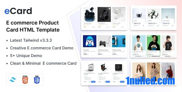 eCard Nulled - Шаблон раздела карточки продукта электронной коммерции Tailwind