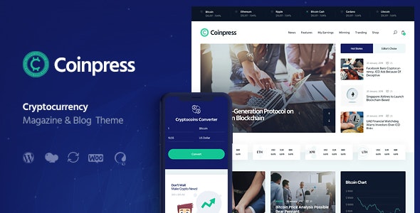 Coinpress v1.0.10 Nulled - Тема WordPress для блога журнала ICO Cryptocurrency Magazine