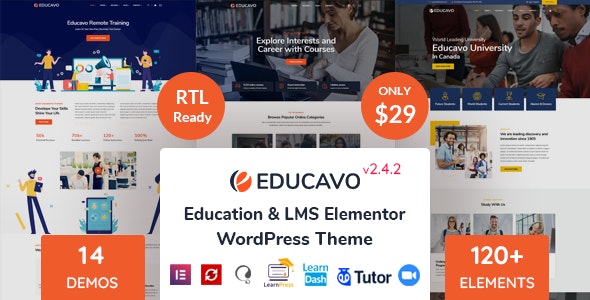 Educavo v3.1.2 Nulled - Тема WordPress для онлайн-курсов и образования