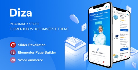 Diza v1.2.16 Nulled - Тема Elementor WooCommerce для аптечного магазина