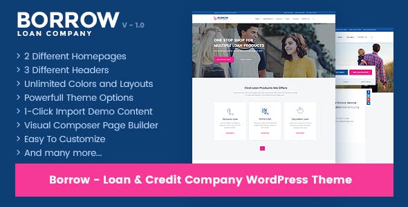 Borrow v1.6.6 Nulled - Адаптивная тема WordPress для кредитной компании