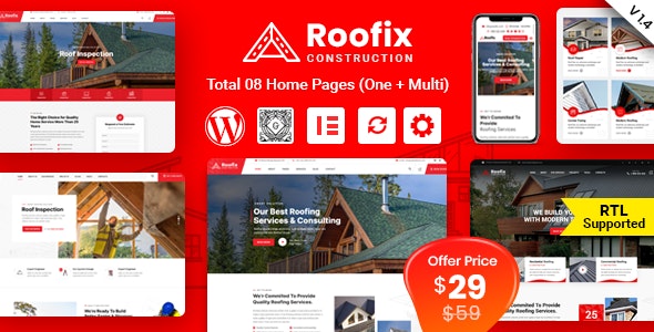 Roofix v2.1.6 Nulled - Тема WordPress «Кровельные услуги»