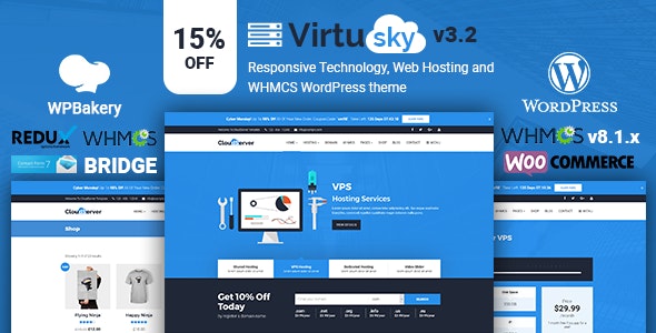 VirtuSky v3.5 Nulled - Адаптивный веб-хостинг и тема WordPress WHMCS