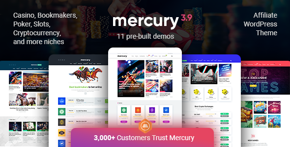 Mercury v3.9.9 Nulled - Тема WordPress для партнерской программы азартных игр. Обзоры новостей