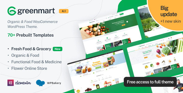 GreenMart v4.1.14 Nulled - Тема WordPress для WooCommerce «Органические продукты питания»