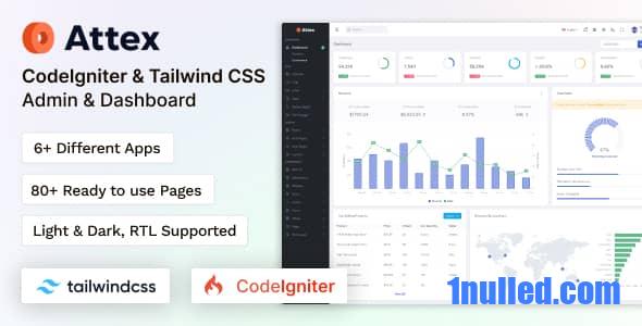 Attex Nulled - Шаблон панели администратора CodeIgniter Tailwind CSS