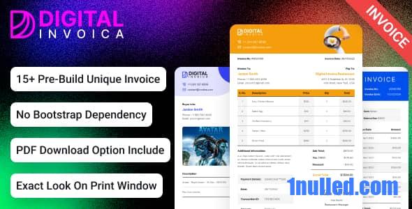 Digital Invoica Nulled - HTML-шаблон счета-фактуры, готовый к печати