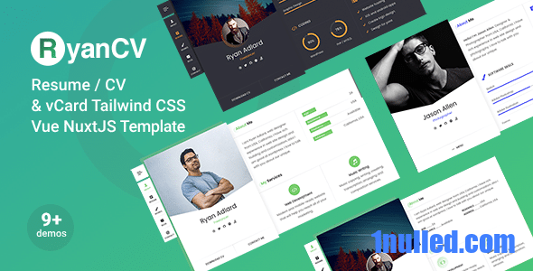 Ryan Nulled - Tailwind CSS CV/Резюме Шаблон Vue NuxtJS