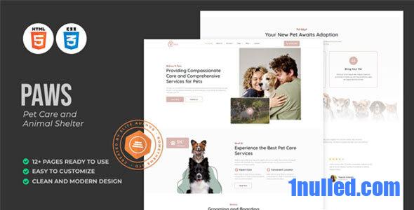 Paws Nulled - HTML-шаблон по уходу за домашними животными и приютам для животных