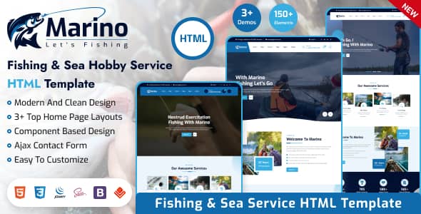 Marino Nulled - HTML-шаблон «Рыбалка, морское хобби»