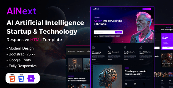 AiNext Nulled - HTML-шаблон запуска агентства AI