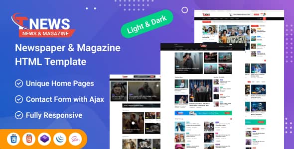 TNews v1.0 Nulled - HTML-шаблон газеты и журнала