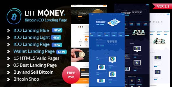 Bit Money v2.1 Nulled - HTML-шаблон целевой страницы ICO для биткойн-криптовалюты