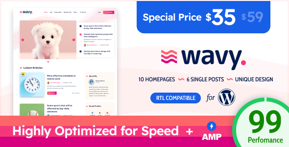 Wavy v1.5.0 Nulled - Современный легкий блог для WordPress