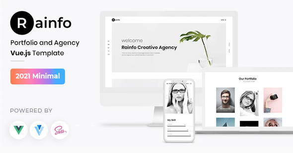 Rainfo Nulled - Минимальный шаблон агентства и портфолио Vue JS