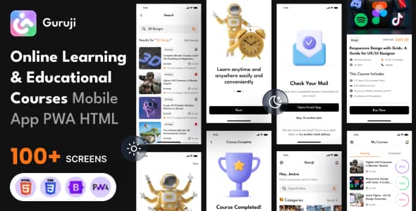 Guruji Nulled - HTML-шаблон PWA для мобильного приложения онлайн-обучения и образования