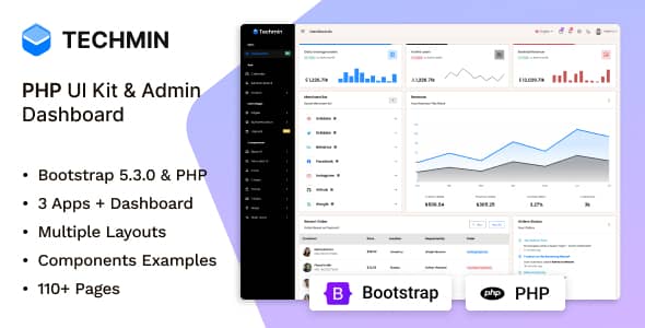 Techmin Nulled - Шаблон панели администратора PHP Bootstrap UI Kit