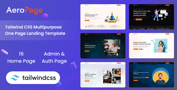 AeroPage Nulled - Многоцелевой лендинг-шаблон Tailwind CSS