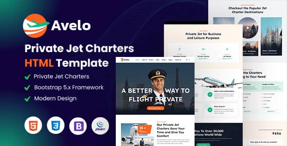 Avelo Nulled - HTML-шаблон для чартеров частных самолетов