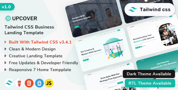 Upcover Nulled - Корпоративный лендинг CSS для бизнеса Tailwind