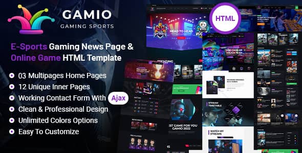 Gamio – eSports and Gaming HTML Template - 