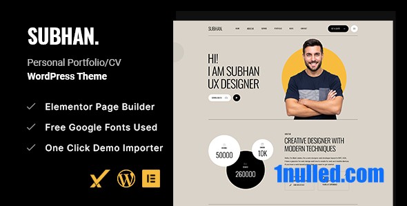 Subhan v1.0.0 Nulled - Тема WordPress для личного портфолио/резюме