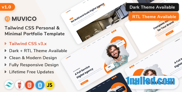 Muvico Nulled - CSS-шаблон личного портфолио Tailwind