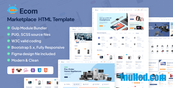 Ecom v4.1 Nulled - Многоцелевой HTML-шаблон торговой площадки + RTL + информационная панель