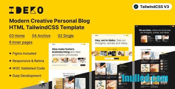 IDEKO v1.2.0 Nulled - Современный творческий личный блог HTML-шаблон TailwindCSS